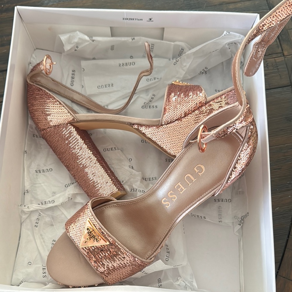 GUESS Women's Rose Gold Sequin Heels